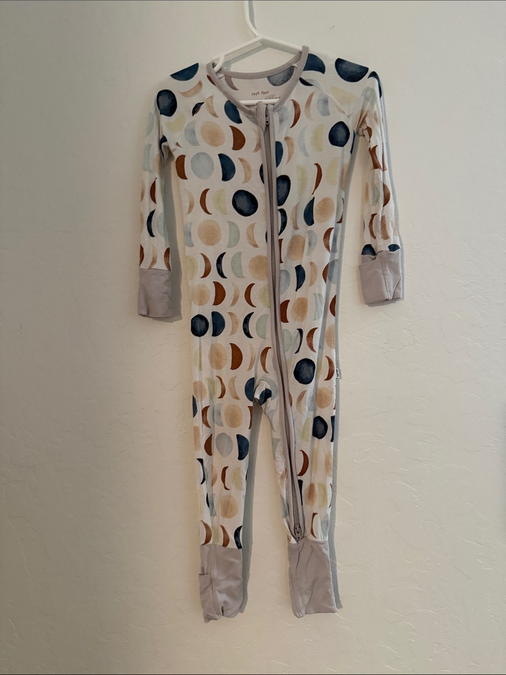 Little Sleepies Moon Phase Footed One-Piece Pajama - Cream, Blue & Brown 12-18m